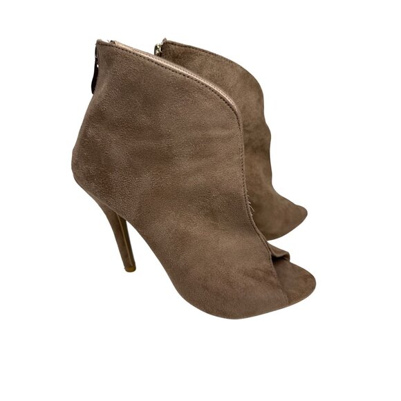 Cape Robbin Tan Suede Peep Toe Stiletto Booties Women’s 5.5 - Picture 4 of 11